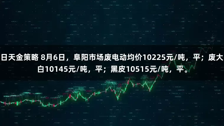 日天金策略 8月6日，阜阳市场废电动均价10225元/吨，平；废大白10145元/吨，平；黑皮10515元/吨，平。